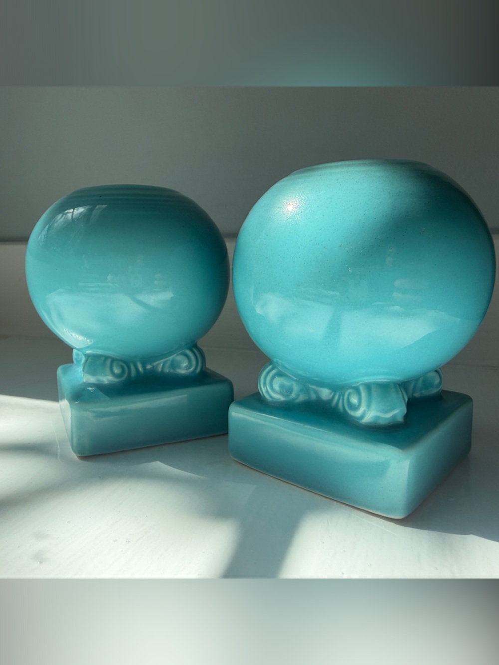 Vintage Fiestaware Turquoise Ceramic candleholder pair